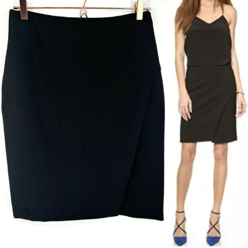 Diane Von Furstenberg Sissy Pencil Skirt Size‎ 8 Black Wrap Front Quiet Luxury